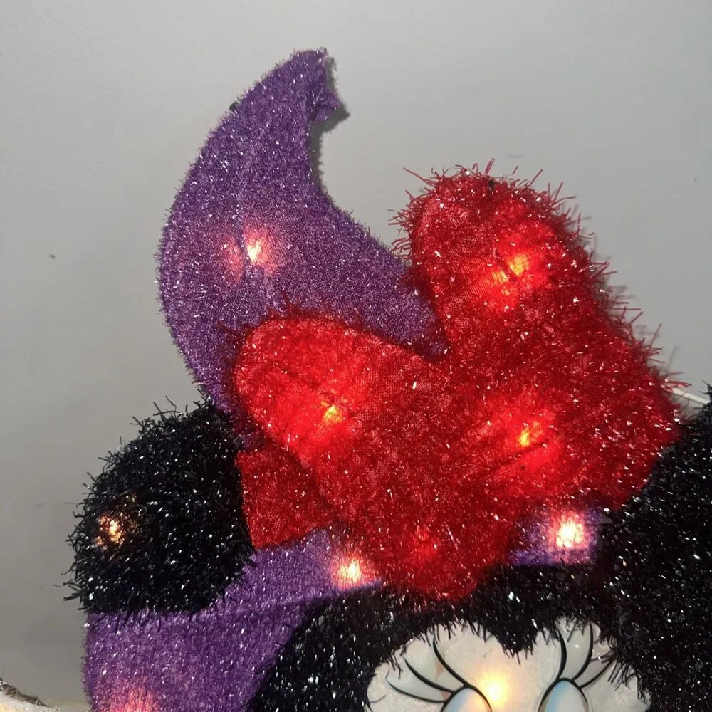 Vintage Disney 2.5ft Halloween Witch Minnie Mouse Lighted Tinsel Yard Sculpture